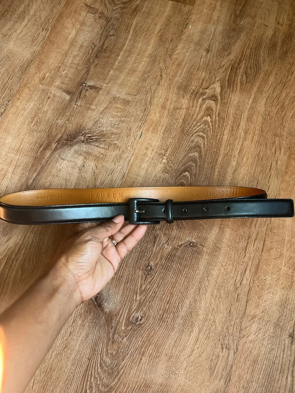 Polo by Ralph Lauren Black Italian Leather Belt equestrian detailing